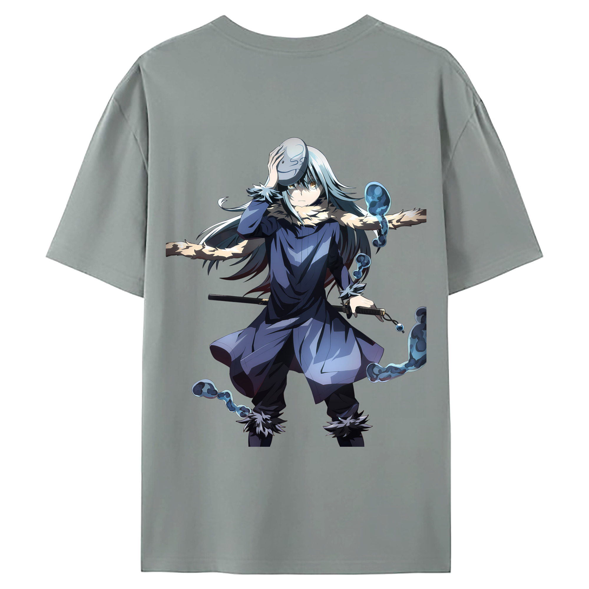 （画像用） 転スラ Regarding Reincarnated to Slime 綿100％ メンズ半袖Tシャツ（バックプリント） 通気性